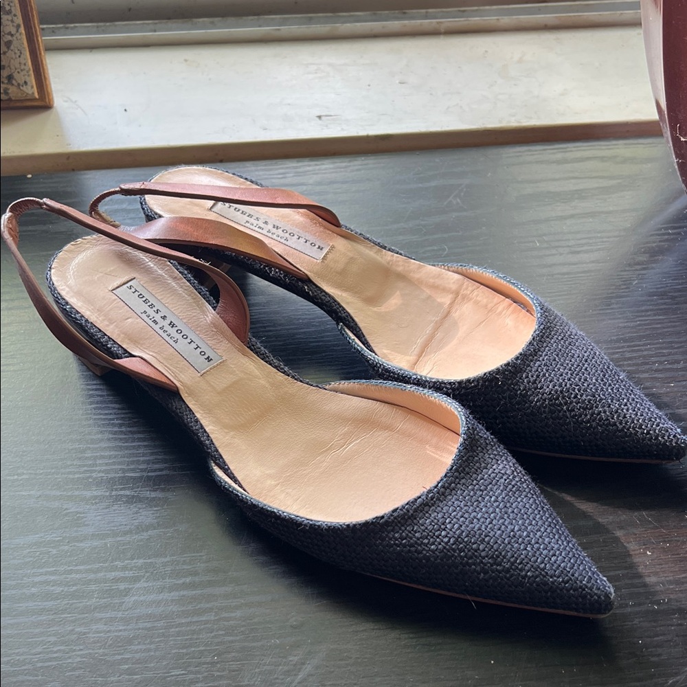 Stubbs & Wootton Black Textured Slingback Heels